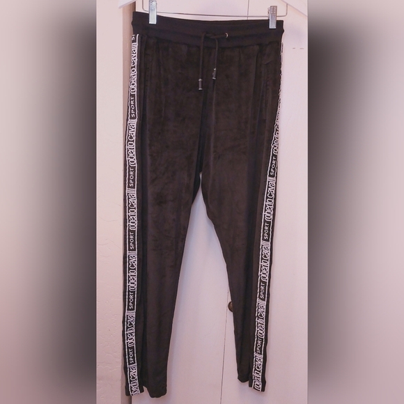 Roberto Cavalli Velour Sport Logo Tape Pants Size Medium Athleisure Activewear - Picture 1 of 10